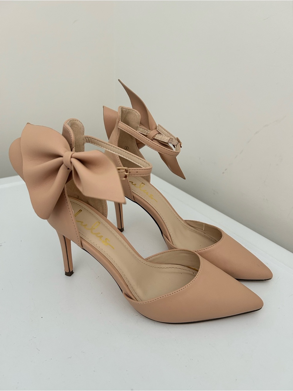 Lulus Lizaa Bow Ankle Strap Pumps heels Tan Size 8